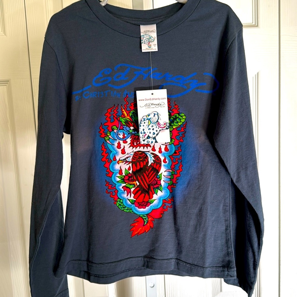 NWT ED HARDY KIDS LONG SLEEVE GRAYISH BLUE SHIRT💙